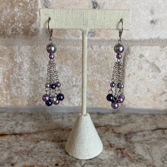 Set of 3 Majestic Dangle Earrings in Purple, Green & Light Purple - Picture 4 of 5